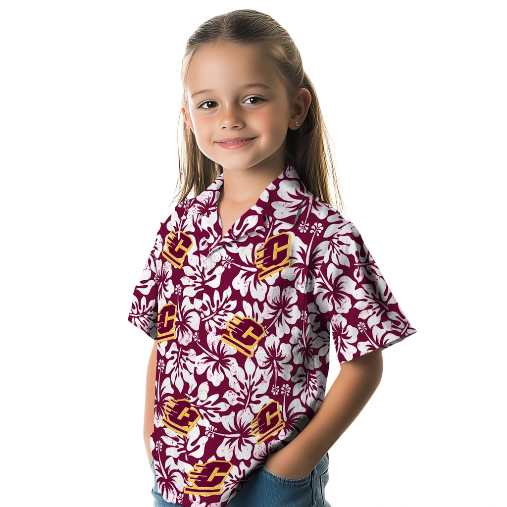 Central Michigan Chippewas Hawaiian Shirt - Hibiscus Motif central michigan chippewas hibiscus motif maroon white hawaiian shirts premium grade