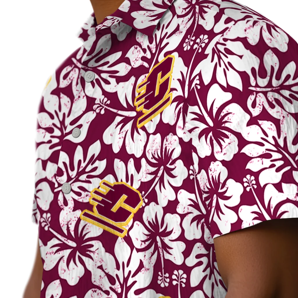 Central Michigan Chippewas Hawaiian Shirt - Hibiscus Motif central michigan chippewas hibiscus motif maroon white hawaiian shirts trendy