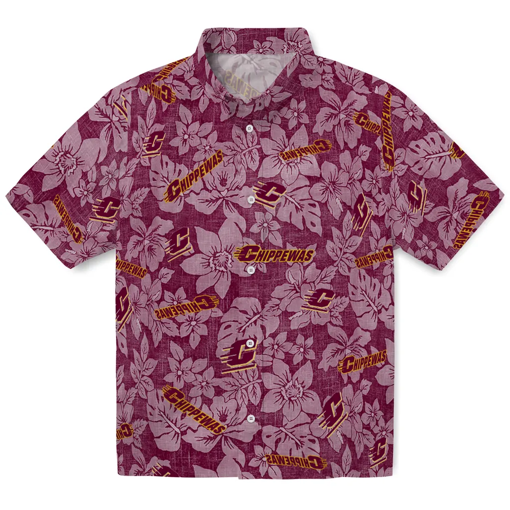 Central Michigan Chippewas Hawaiian Shirt - Hibiscus Oasis central michigan chippewas hibiscus oasis maroon hawaiian shirts best selling