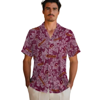 central michigan chippewas hibiscus oasis maroon hawaiian shirts fashion forward