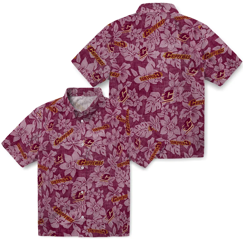 Central Michigan Chippewas Hawaiian Shirt - Hibiscus Oasis central michigan chippewas hibiscus oasis maroon hawaiian shirts high quality