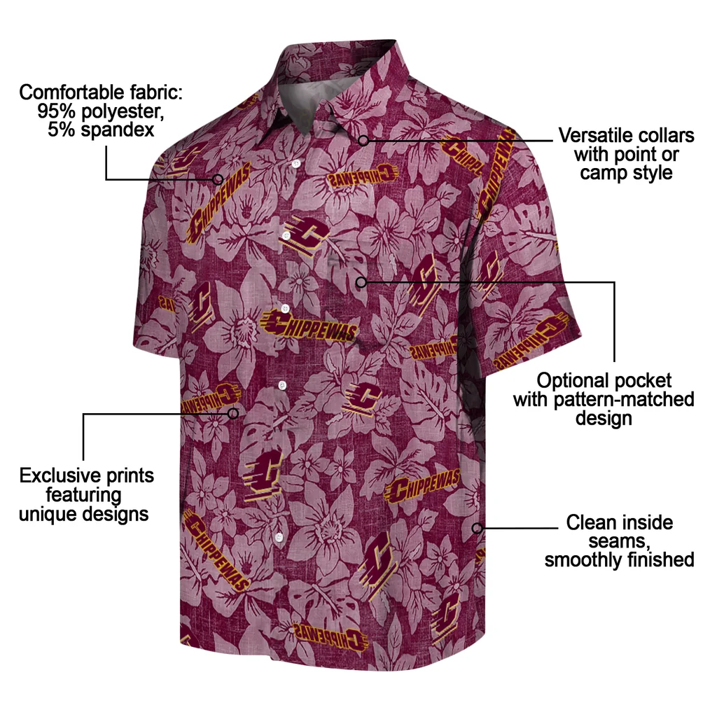 Central Michigan Chippewas Hawaiian Shirt - Hibiscus Oasis central michigan chippewas hibiscus oasis maroon hawaiian shirts new arrival