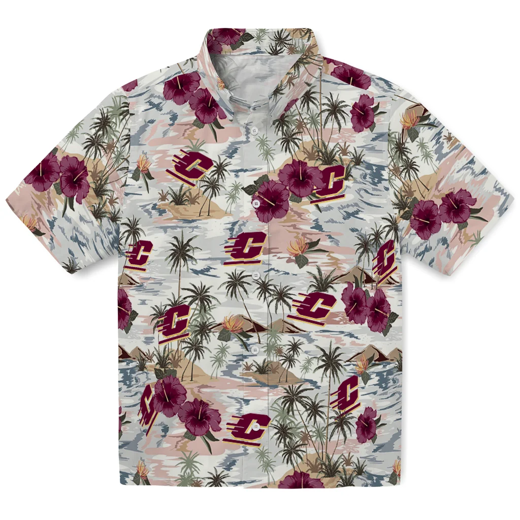 Central Michigan Chippewas Hawaiian Shirt - Hibiscus Seaside central michigan chippewas hibiscus seaside white hawaiian shirts best selling
