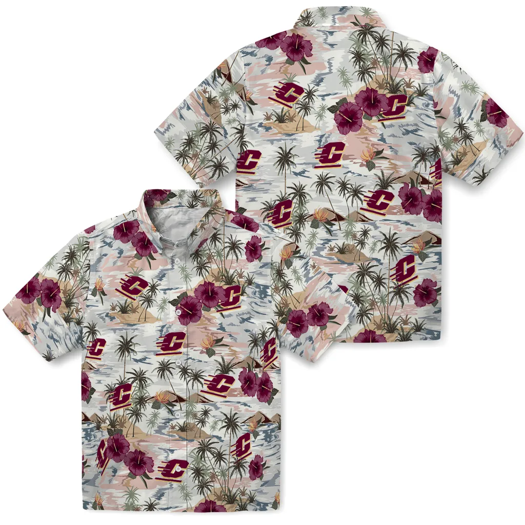 Central Michigan Chippewas Hawaiian Shirt - Hibiscus Seaside central michigan chippewas hibiscus seaside white hawaiian shirts high quality