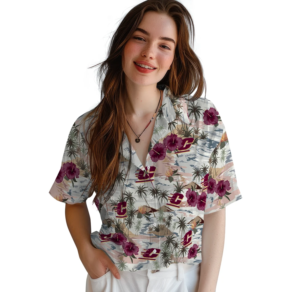 Central Michigan Chippewas Hawaiian Shirt - Hibiscus Seaside central michigan chippewas hibiscus seaside white hawaiian shirts latest model