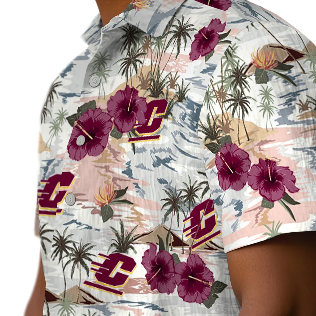 Central Michigan Chippewas Hawaiian Shirt - Hibiscus Seaside central michigan chippewas hibiscus seaside white hawaiian shirts trendy