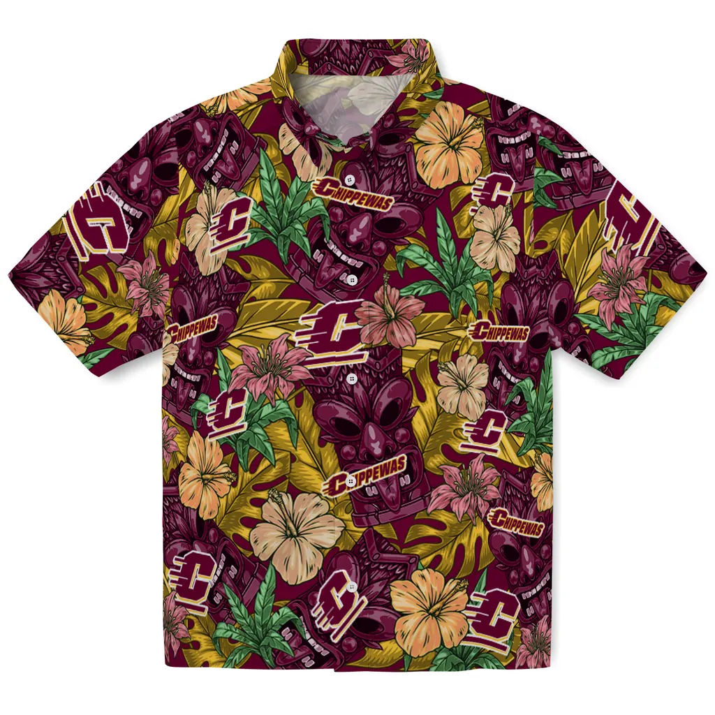Central Michigan Chippewas Hawaiian Shirt - Hibiscus Tiki Jungle central michigan chippewas tiki jungle maroon hawaiian shirts best selling