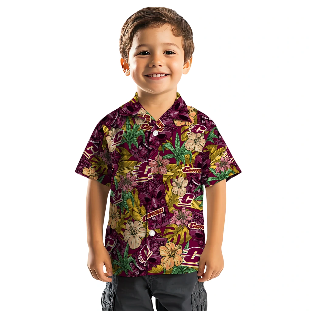 Central Michigan Chippewas Hawaiian Shirt - Hibiscus Tiki Jungle central michigan chippewas tiki jungle maroon hawaiian shirts top rated