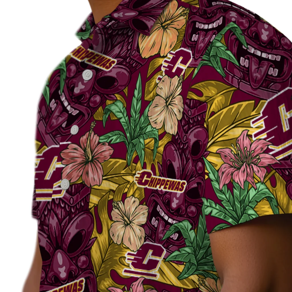 Central Michigan Chippewas Hawaiian Shirt - Hibiscus Tiki Jungle central michigan chippewas tiki jungle maroon hawaiian shirts trendy