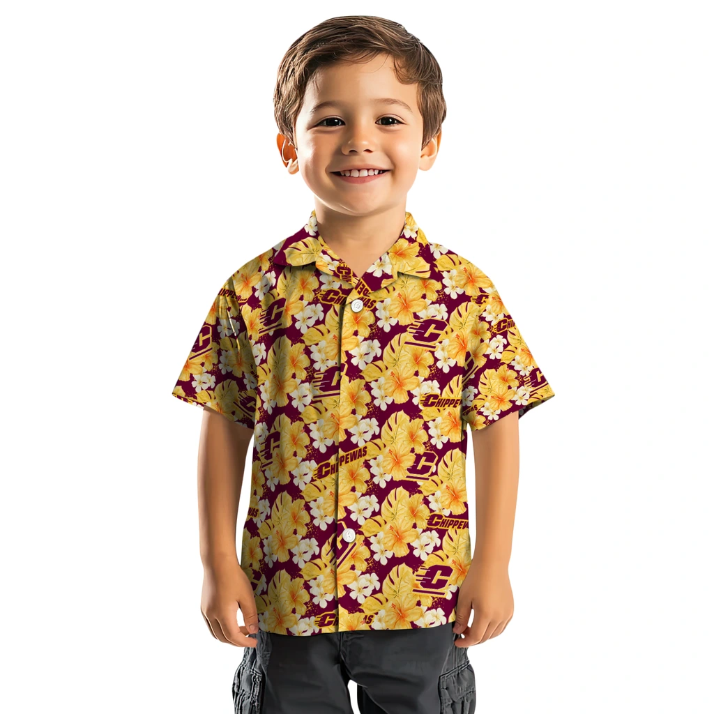 Central Michigan Chippewas Hawaiian Shirt - Hibiscus Tropics central michigan chippewas hibiscus tropics maroon yellow hawaiian shirts top rated