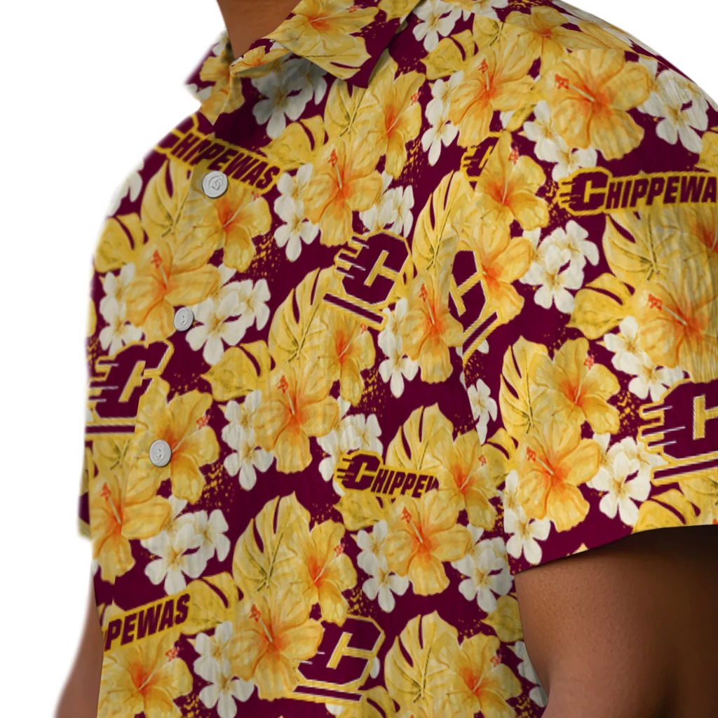 Central Michigan Chippewas Hawaiian Shirt - Hibiscus Tropics central michigan chippewas hibiscus tropics maroon yellow hawaiian shirts trendy