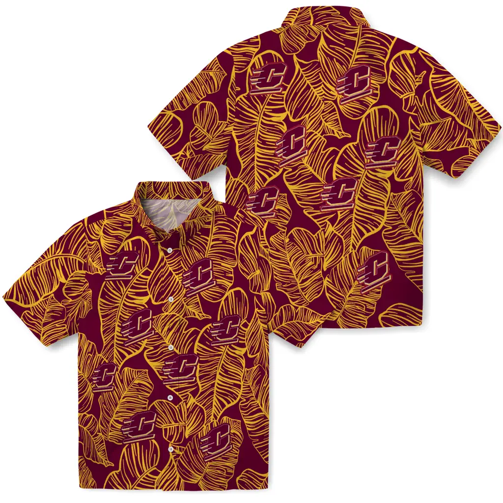 Central Michigan Chippewas Hawaiian Shirt - Leaf Outline central michigan chippewas leaf outline maroon hawaiian shirts high quality