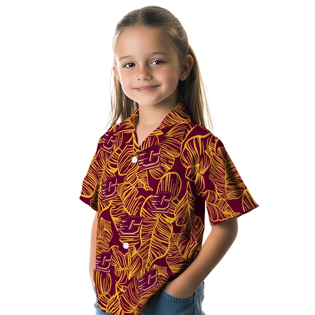 Central Michigan Chippewas Hawaiian Shirt - Leaf Outline central michigan chippewas leaf outline maroon hawaiian shirts premium grade