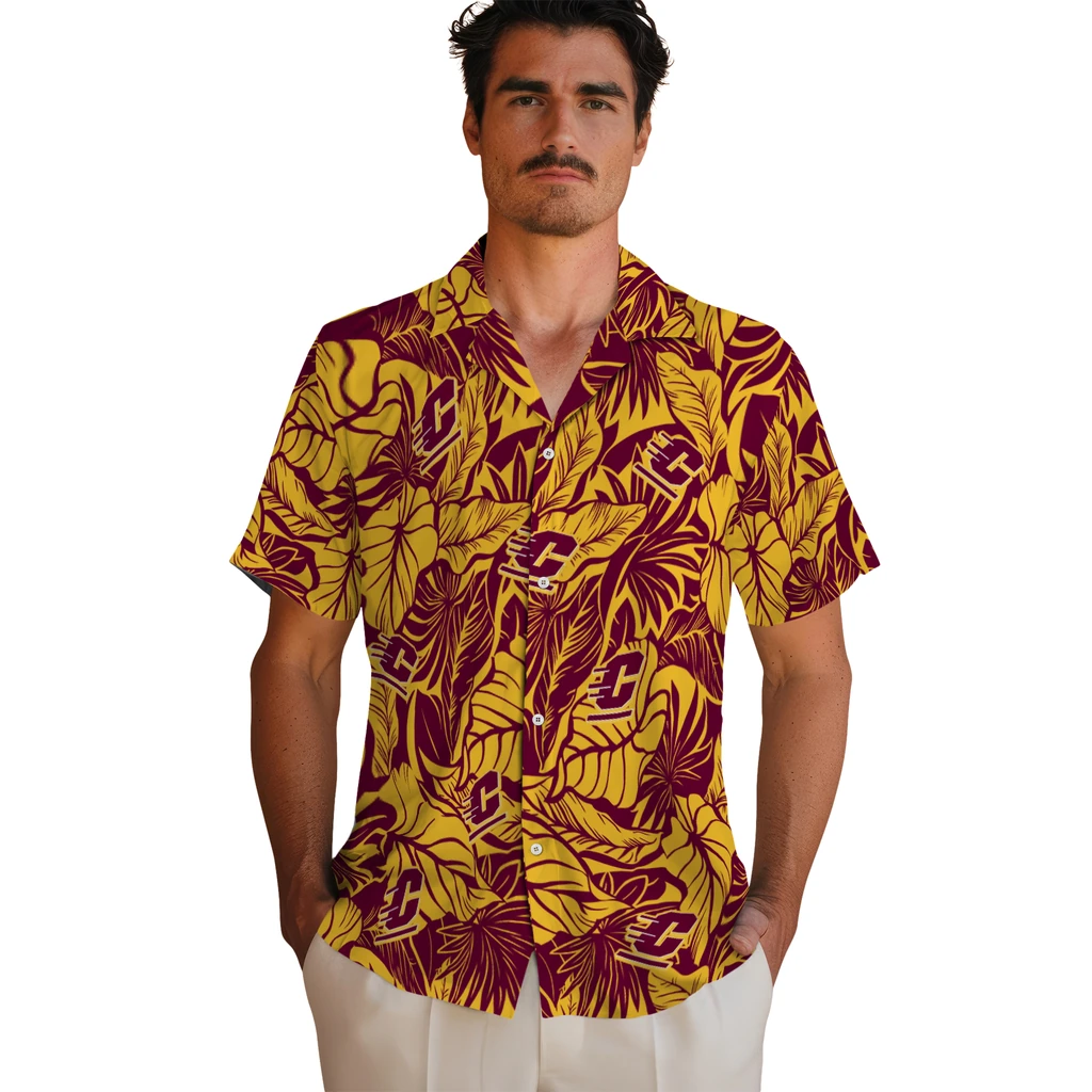 Central Michigan Chippewas Hawaiian Shirt - Monstera Layer central michigan chippewas monstera layer maroon hawaiian shirts fashion forward