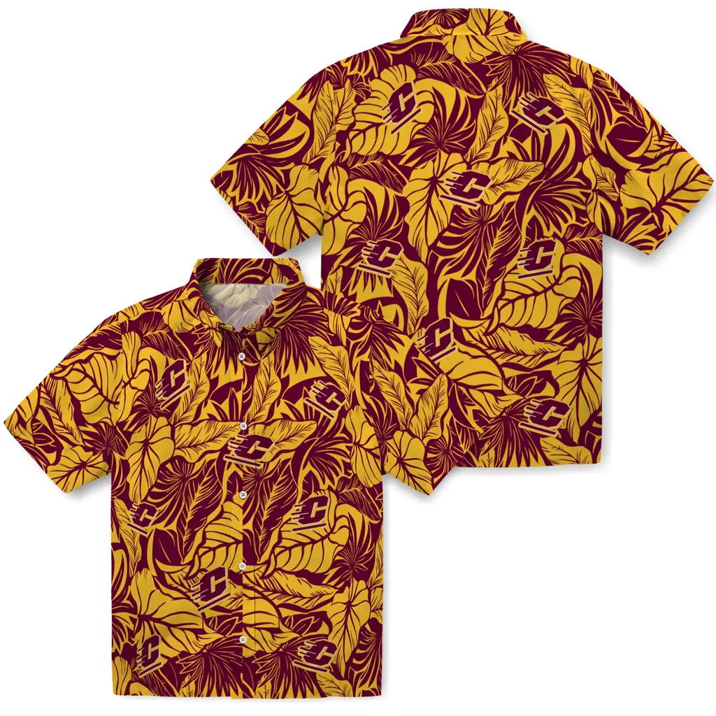 Central Michigan Chippewas Hawaiian Shirt - Monstera Layer central michigan chippewas monstera layer maroon hawaiian shirts high quality