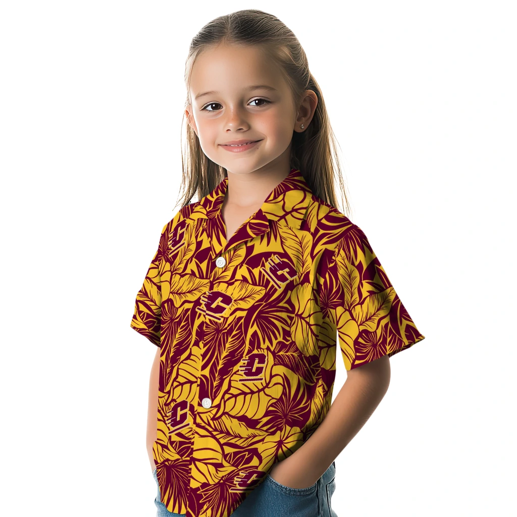 Central Michigan Chippewas Hawaiian Shirt - Monstera Layer central michigan chippewas monstera layer maroon hawaiian shirts premium grade