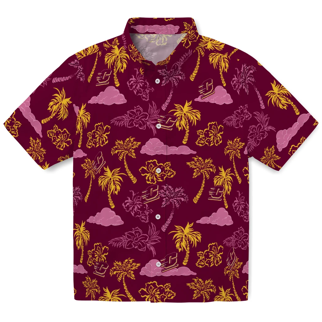 Central Michigan Chippewas Hawaiian Shirt - Palm And Clouds central michigan chippewas palm and clouds maroon hawaiian shirts best selling