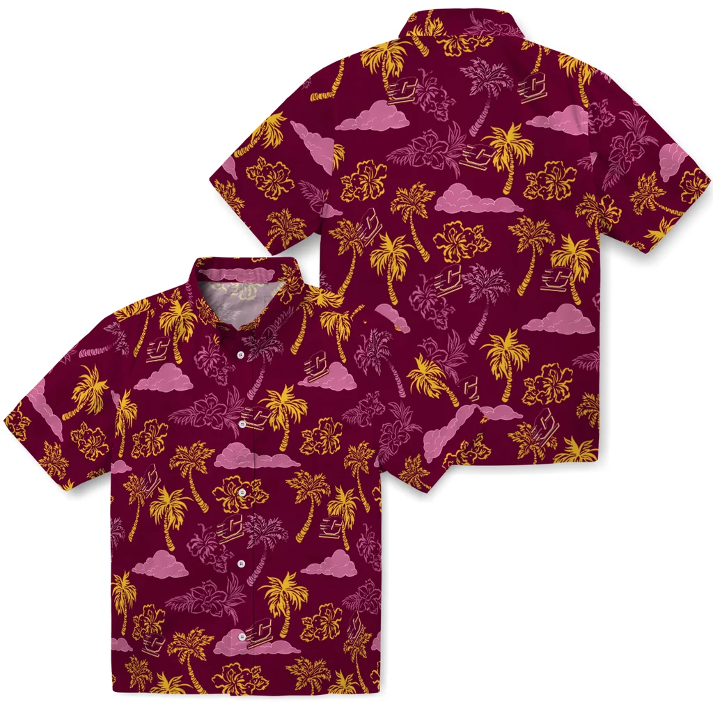 Central Michigan Chippewas Hawaiian Shirt - Palm And Clouds central michigan chippewas palm and clouds maroon hawaiian shirts high quality
