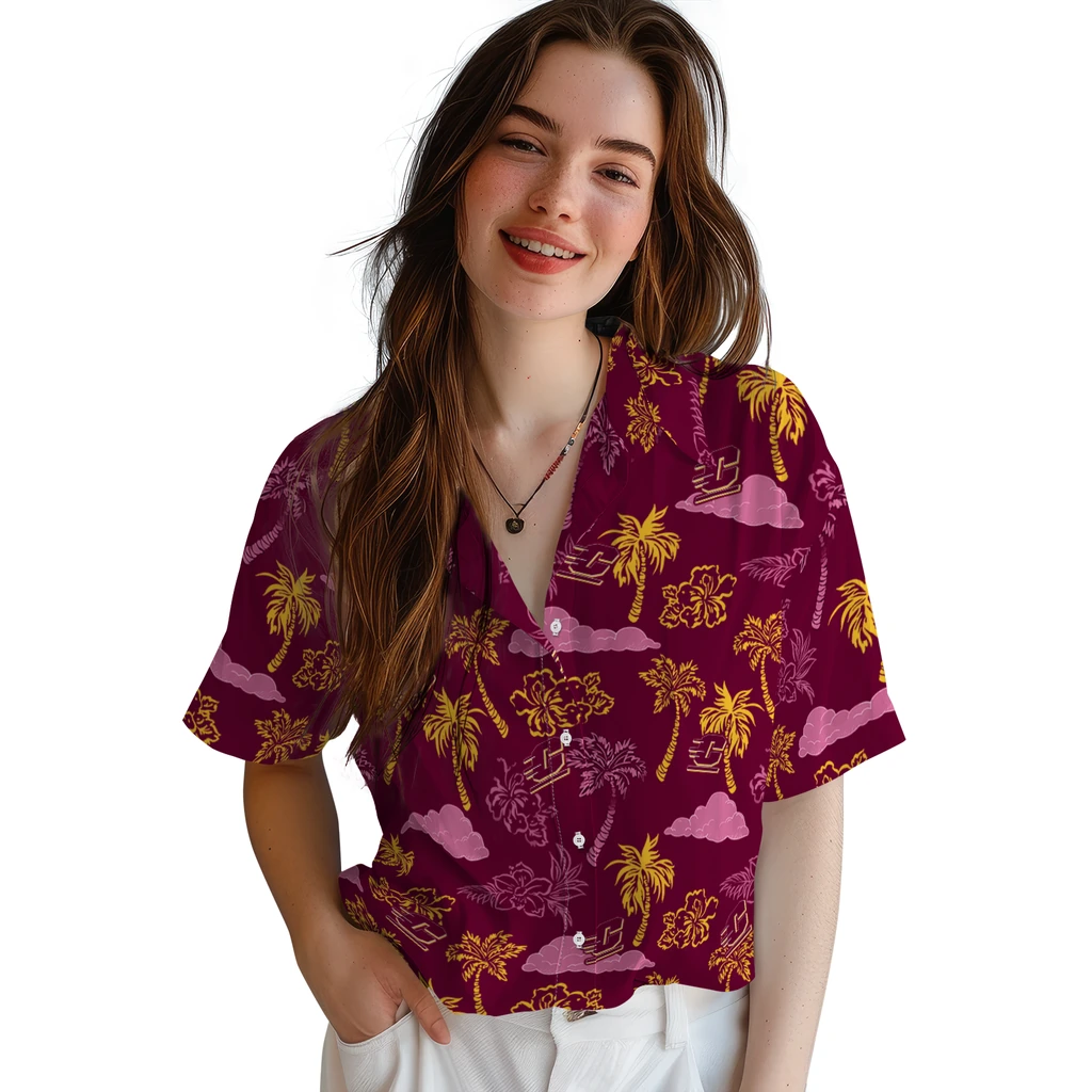 Central Michigan Chippewas Hawaiian Shirt - Palm And Clouds central michigan chippewas palm and clouds maroon hawaiian shirts latest model