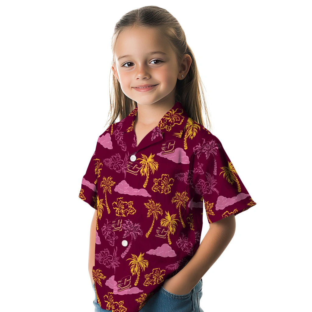Central Michigan Chippewas Hawaiian Shirt - Palm And Clouds central michigan chippewas palm and clouds maroon hawaiian shirts premium grade