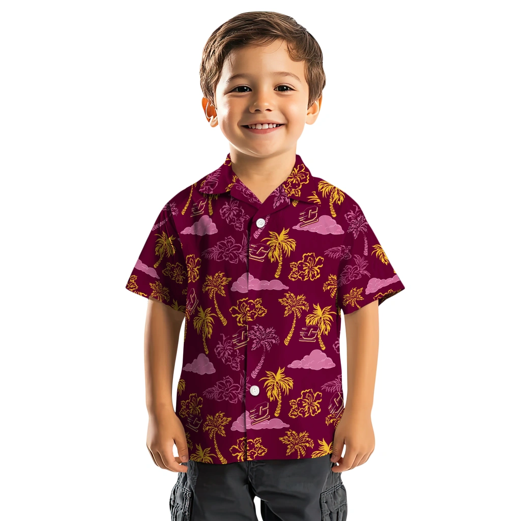 Central Michigan Chippewas Hawaiian Shirt - Palm And Clouds central michigan chippewas palm and clouds maroon hawaiian shirts top rated