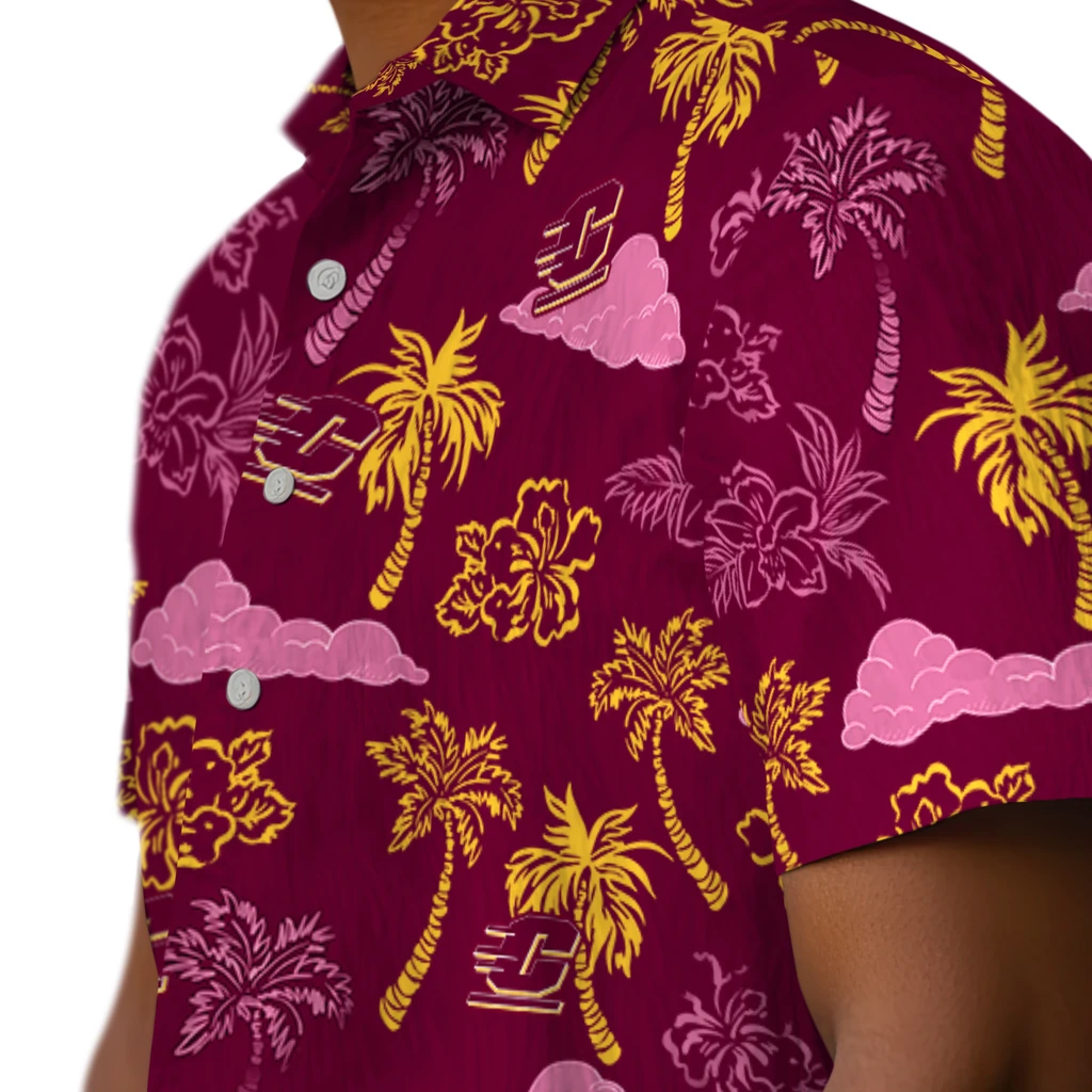 Central Michigan Chippewas Hawaiian Shirt - Palm And Clouds central michigan chippewas palm and clouds maroon hawaiian shirts trendy