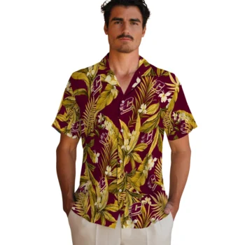 central michigan chippewas palm leaves maroon hawaiian shirts fashion forward