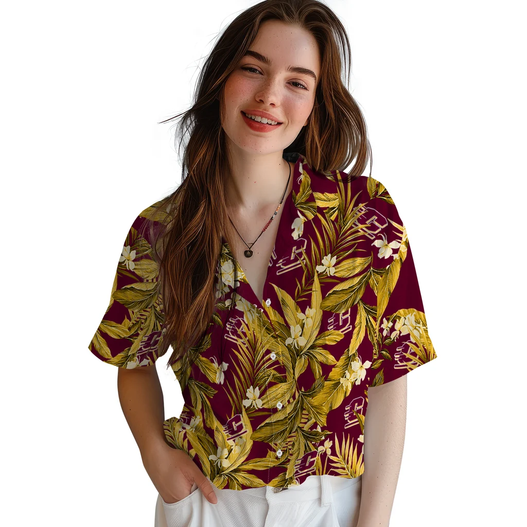 Central Michigan Chippewas Hawaiian Shirt - Palm Leaves central michigan chippewas palm leaves maroon hawaiian shirts latest model