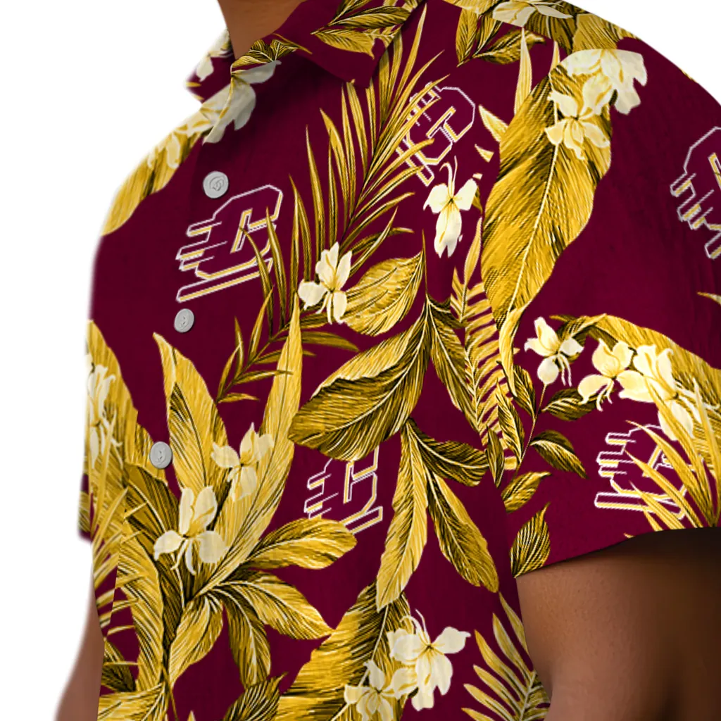Central Michigan Chippewas Hawaiian Shirt - Palm Leaves central michigan chippewas palm leaves maroon hawaiian shirts trendy