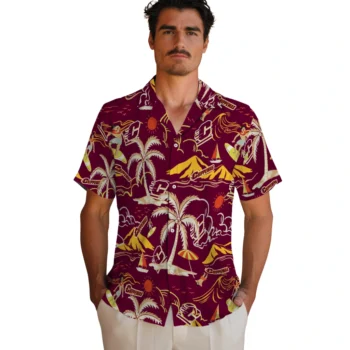 central michigan chippewas palm tree island maroon hawaiian shirts fashion forward