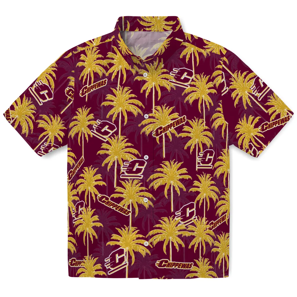 Central Michigan Chippewas Hawaiian Shirt - Palm Tree Motif central michigan chippewas palm grove maroon hawaiian shirts best selling