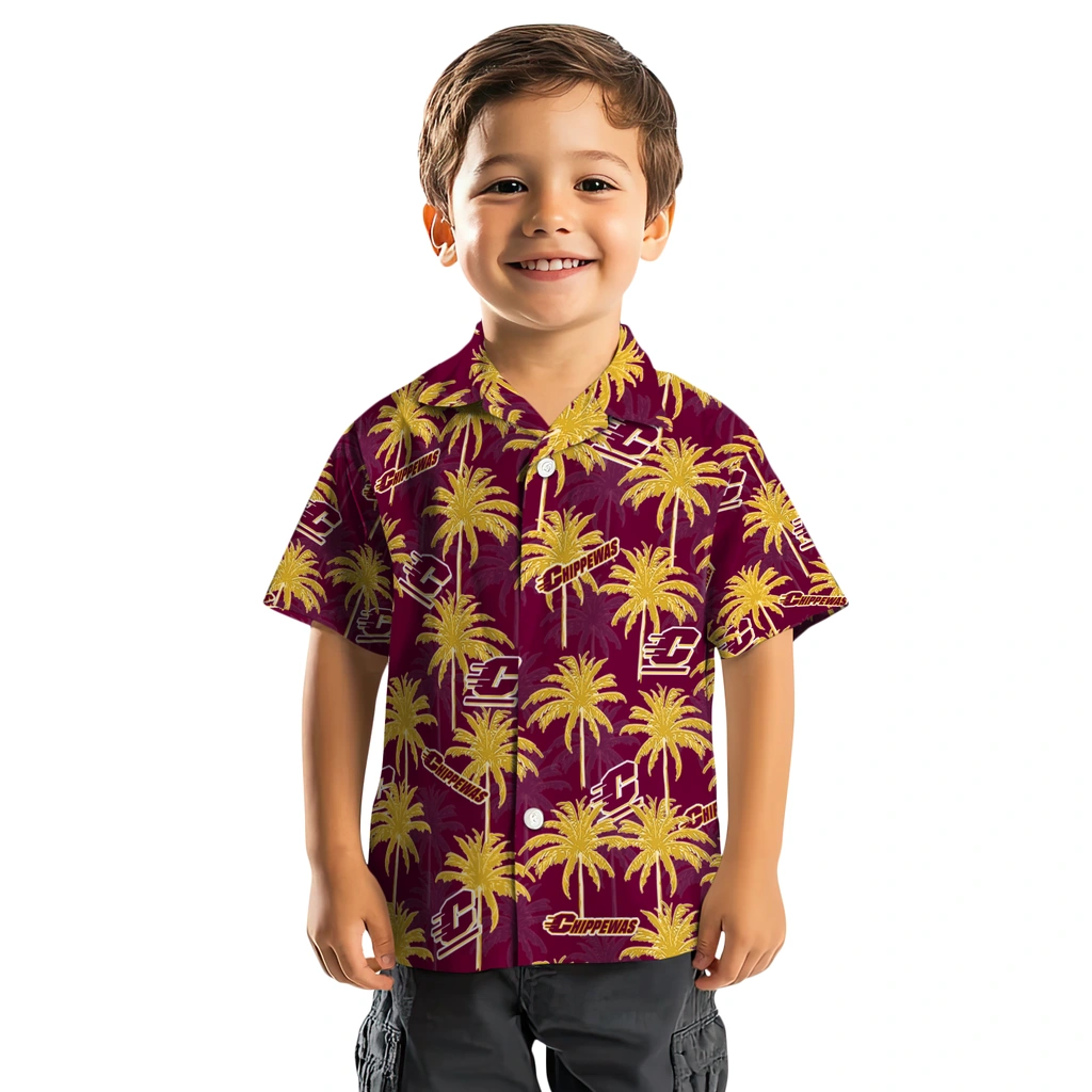 Central Michigan Chippewas Hawaiian Shirt - Palm Tree Motif central michigan chippewas palm grove maroon hawaiian shirts top rated