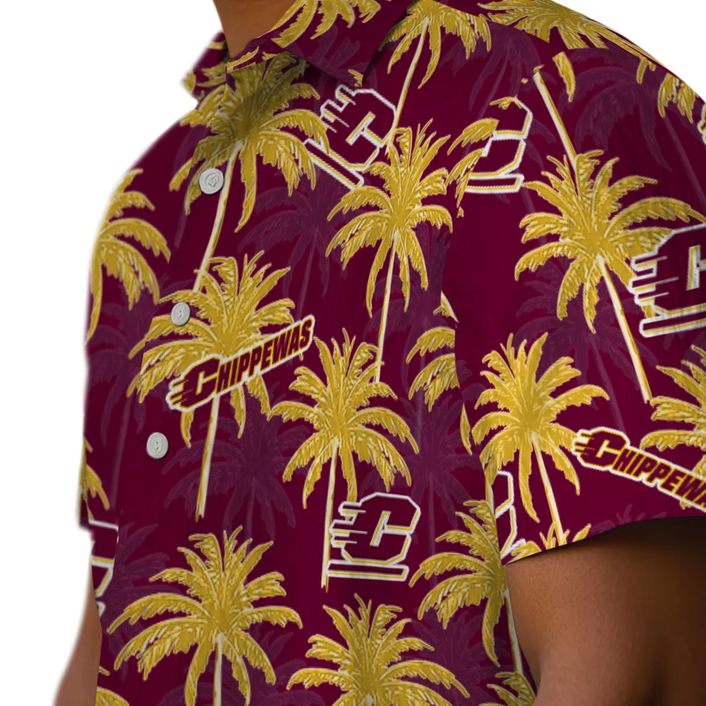 Central Michigan Chippewas Hawaiian Shirt - Palm Tree Motif central michigan chippewas palm grove maroon hawaiian shirts trendy