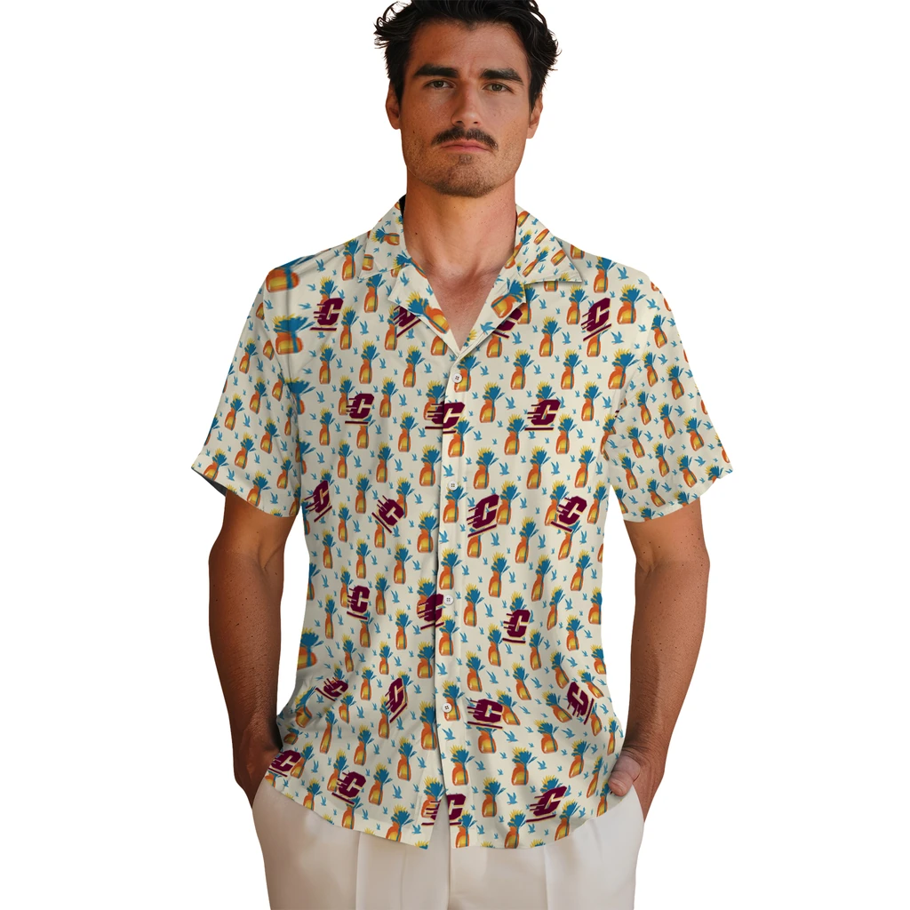 Central Michigan Chippewas Hawaiian Shirt - Pineapple Delight central michigan chippewas pineapple delight beige hawaiian shirts fashion forward