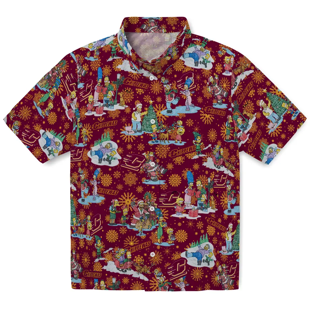 Central Michigan Chippewas Hawaiian Shirt - Simpsons Christmas central michigan chippewas simpsons christmas maroon hawaiian shirts best selling