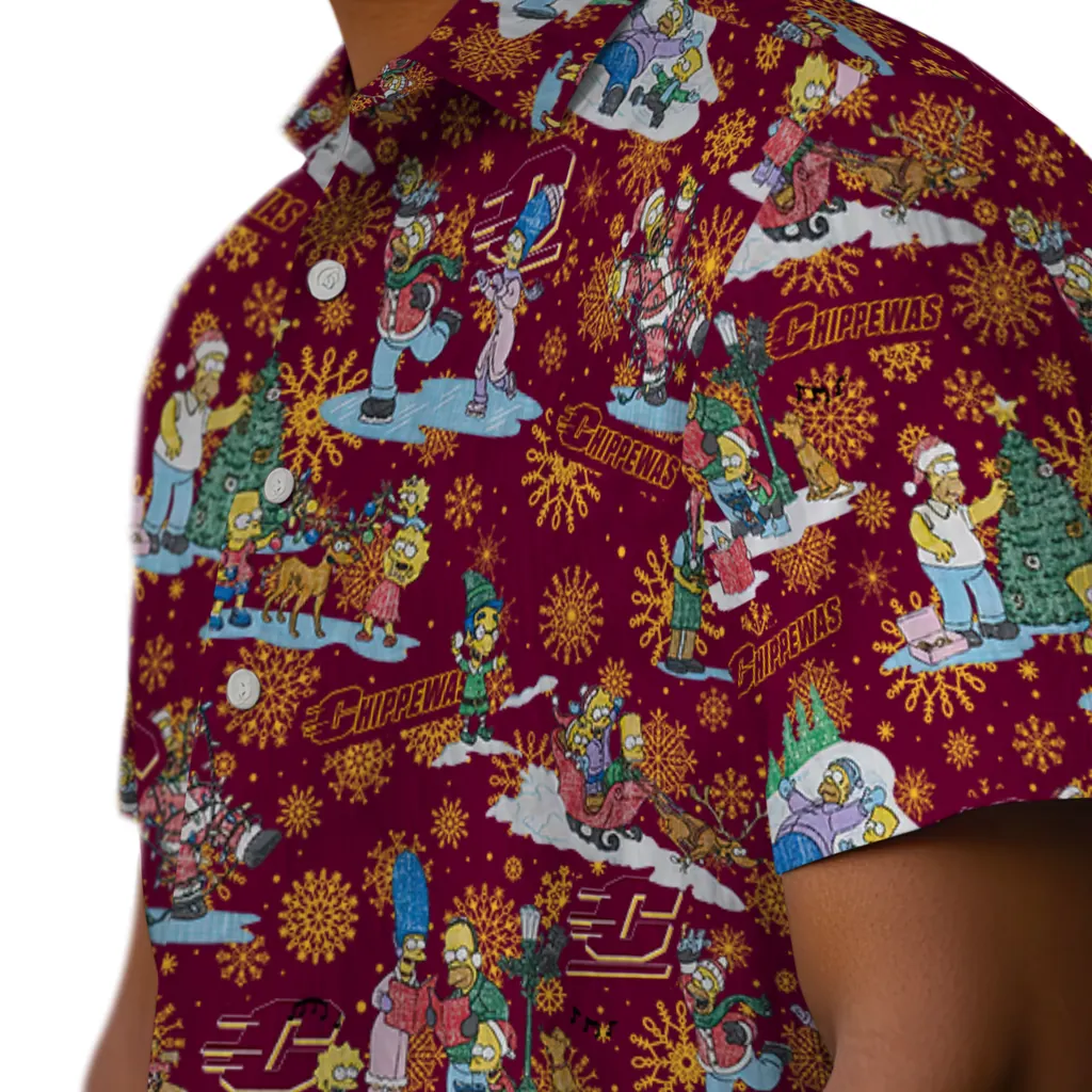 Central Michigan Chippewas Hawaiian Shirt - Simpsons Christmas central michigan chippewas simpsons christmas maroon hawaiian shirts trendy