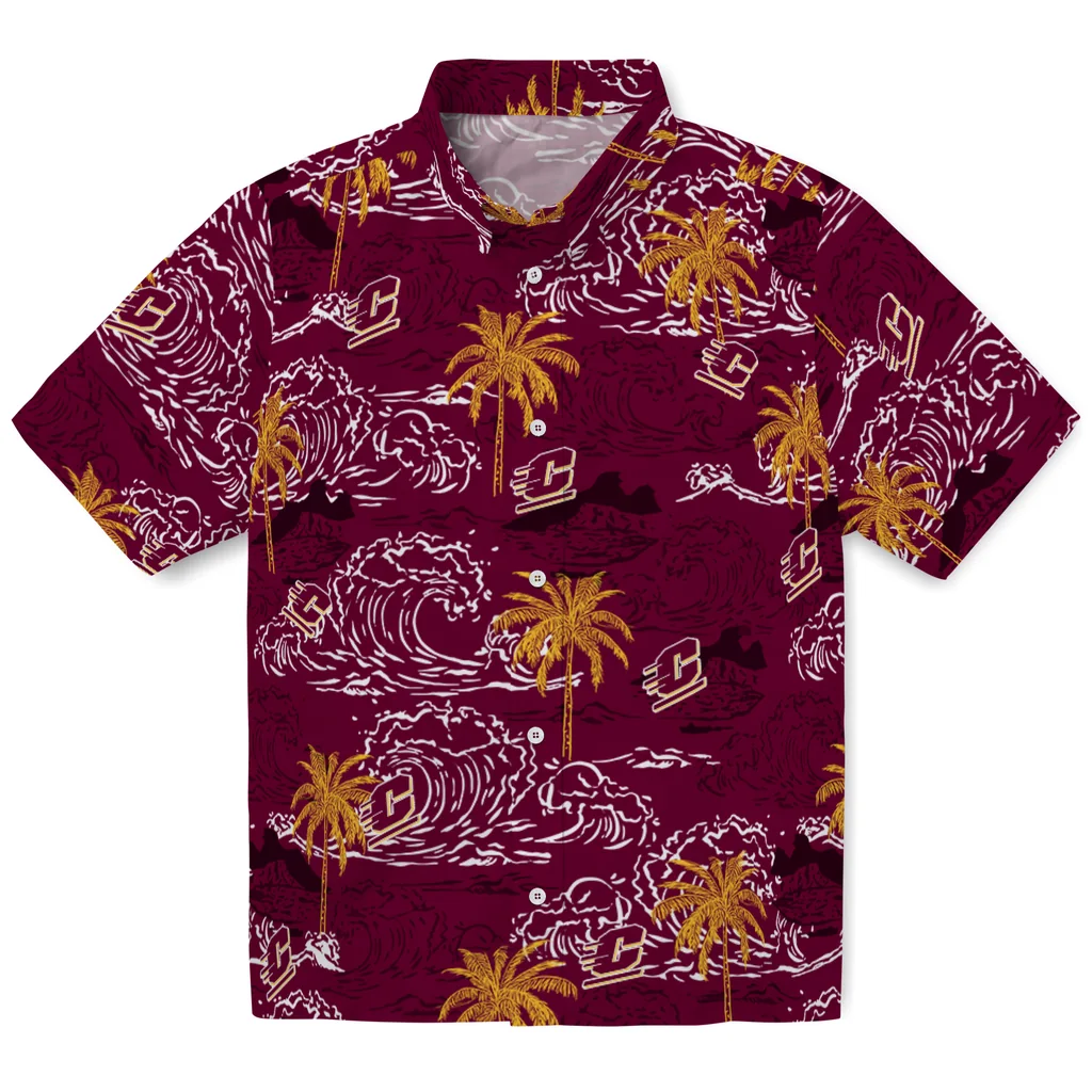 Central Michigan Chippewas Hawaiian Shirt - Wave Palm central michigan chippewas wave palm maroon hawaiian shirts best selling