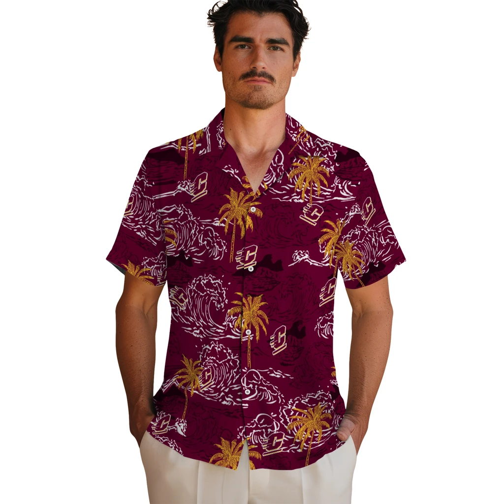 Central Michigan Chippewas Hawaiian Shirt - Wave Palm central michigan chippewas wave palm maroon hawaiian shirts fashion forward