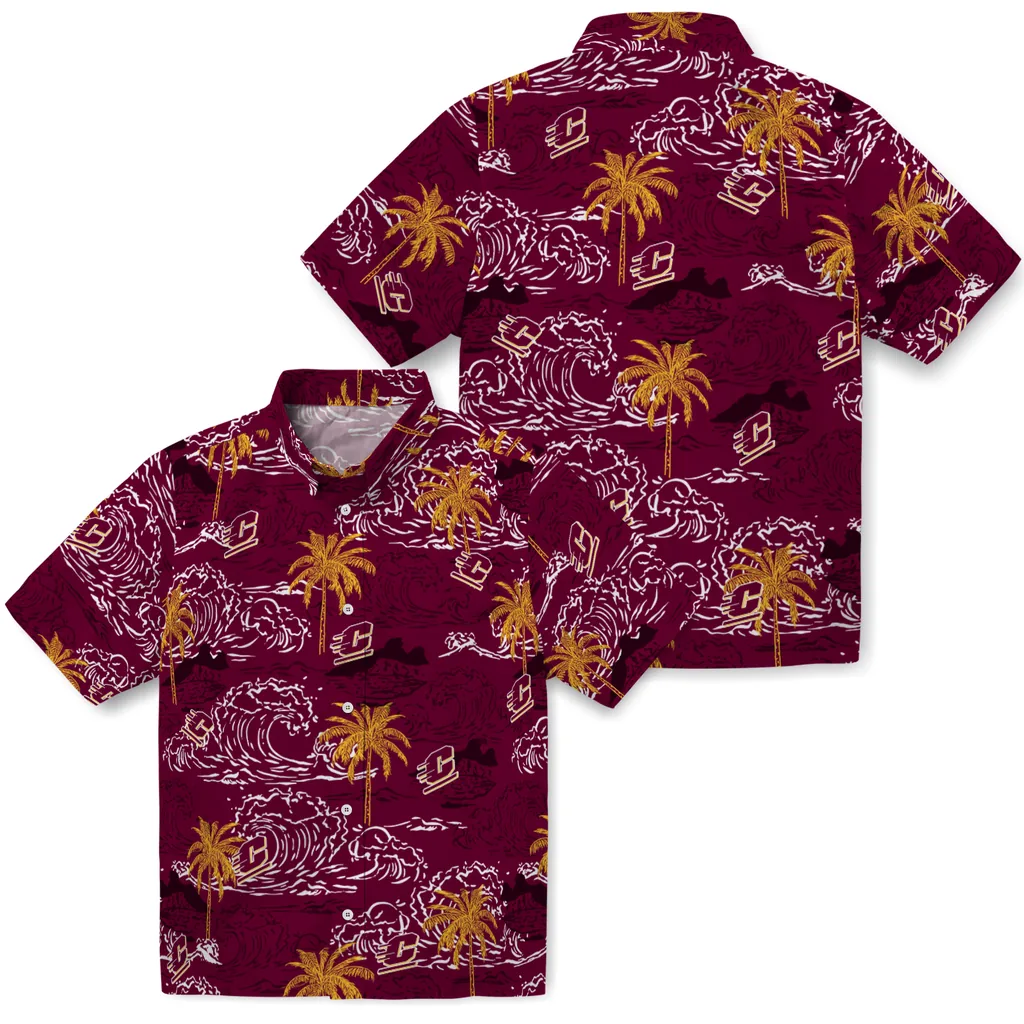 Central Michigan Chippewas Hawaiian Shirt - Wave Palm central michigan chippewas wave palm maroon hawaiian shirts high quality
