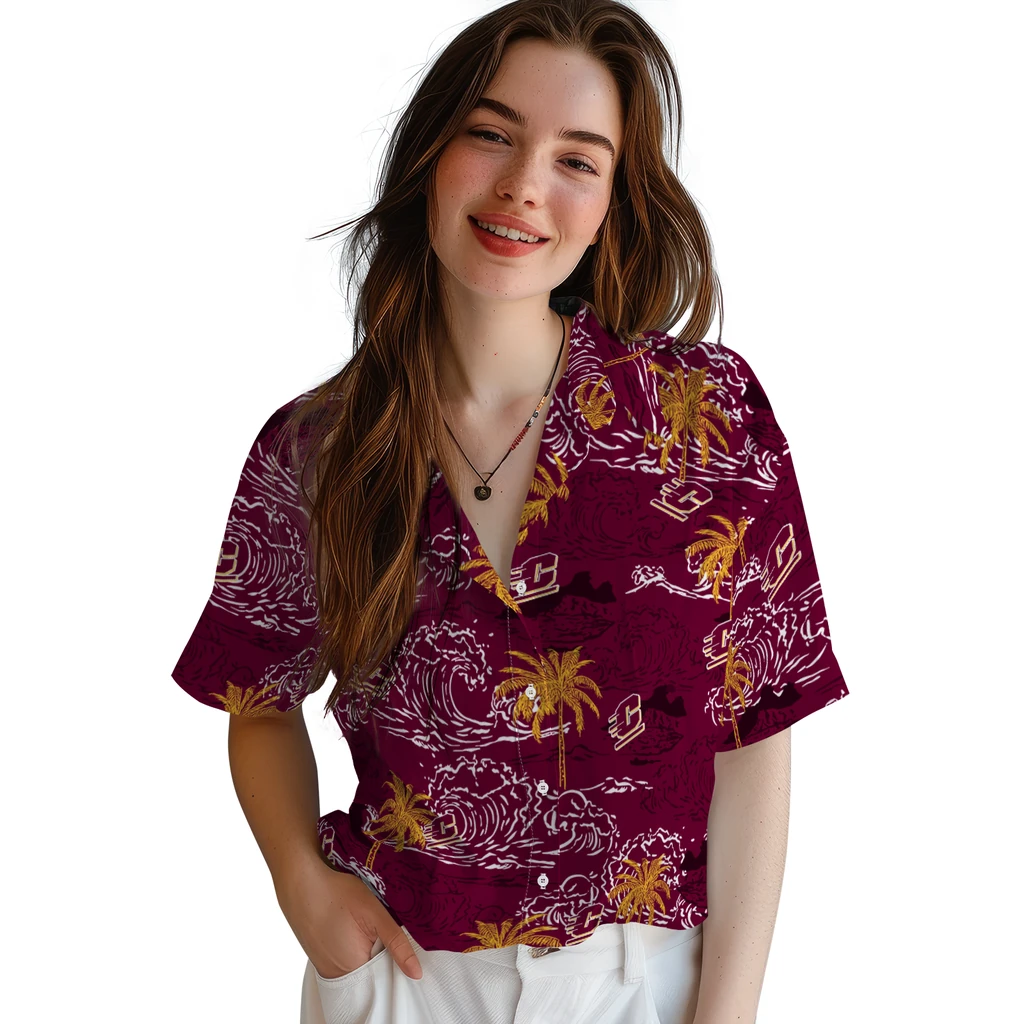 Central Michigan Chippewas Hawaiian Shirt - Wave Palm central michigan chippewas wave palm maroon hawaiian shirts latest model