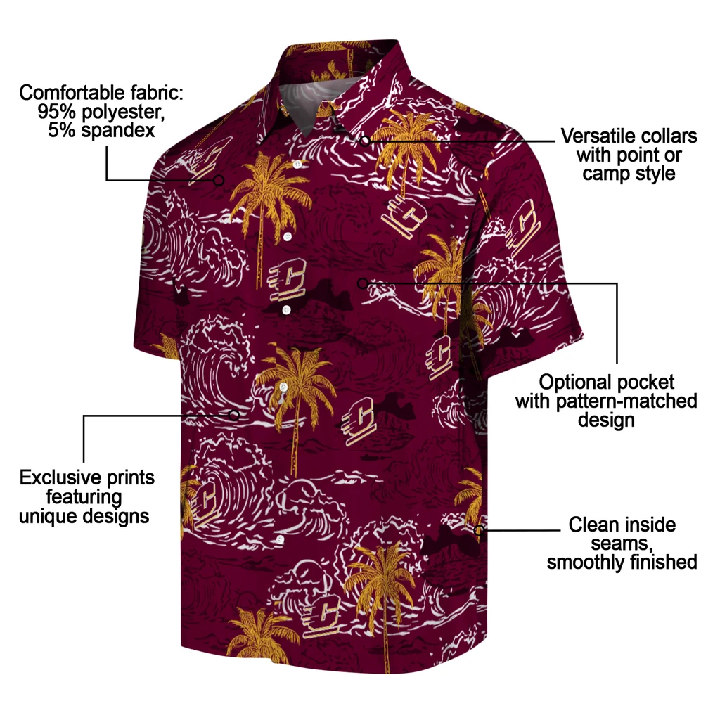 Central Michigan Chippewas Hawaiian Shirt - Wave Palm central michigan chippewas wave palm maroon hawaiian shirts new arrival