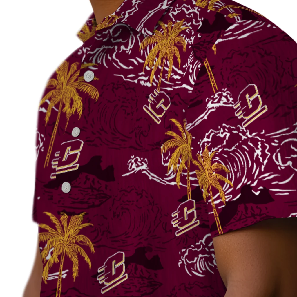 Central Michigan Chippewas Hawaiian Shirt - Wave Palm central michigan chippewas wave palm maroon hawaiian shirts trendy