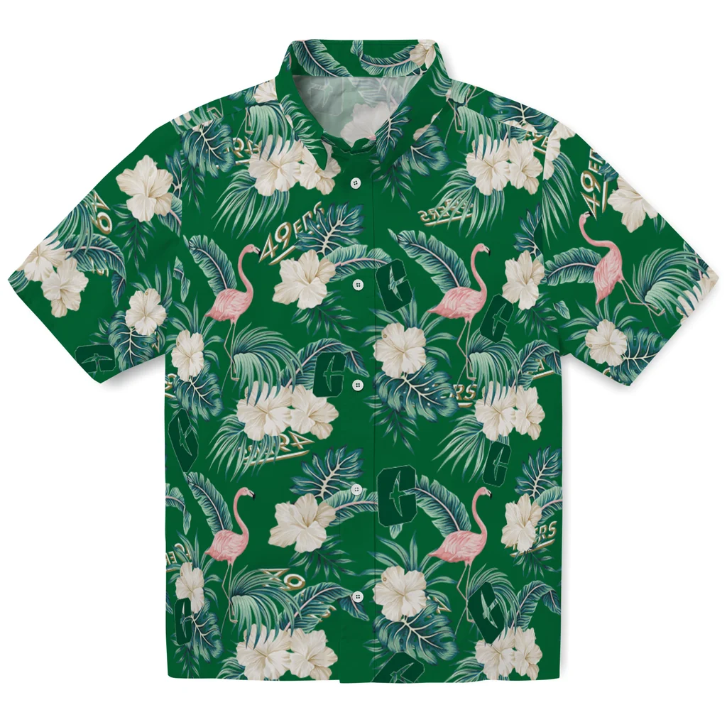 Charlotte 49ers Hawaiian Shirt - Flamingo and Hibiscus charlotte 49ers flamingo palms green hawaiian shirts best selling