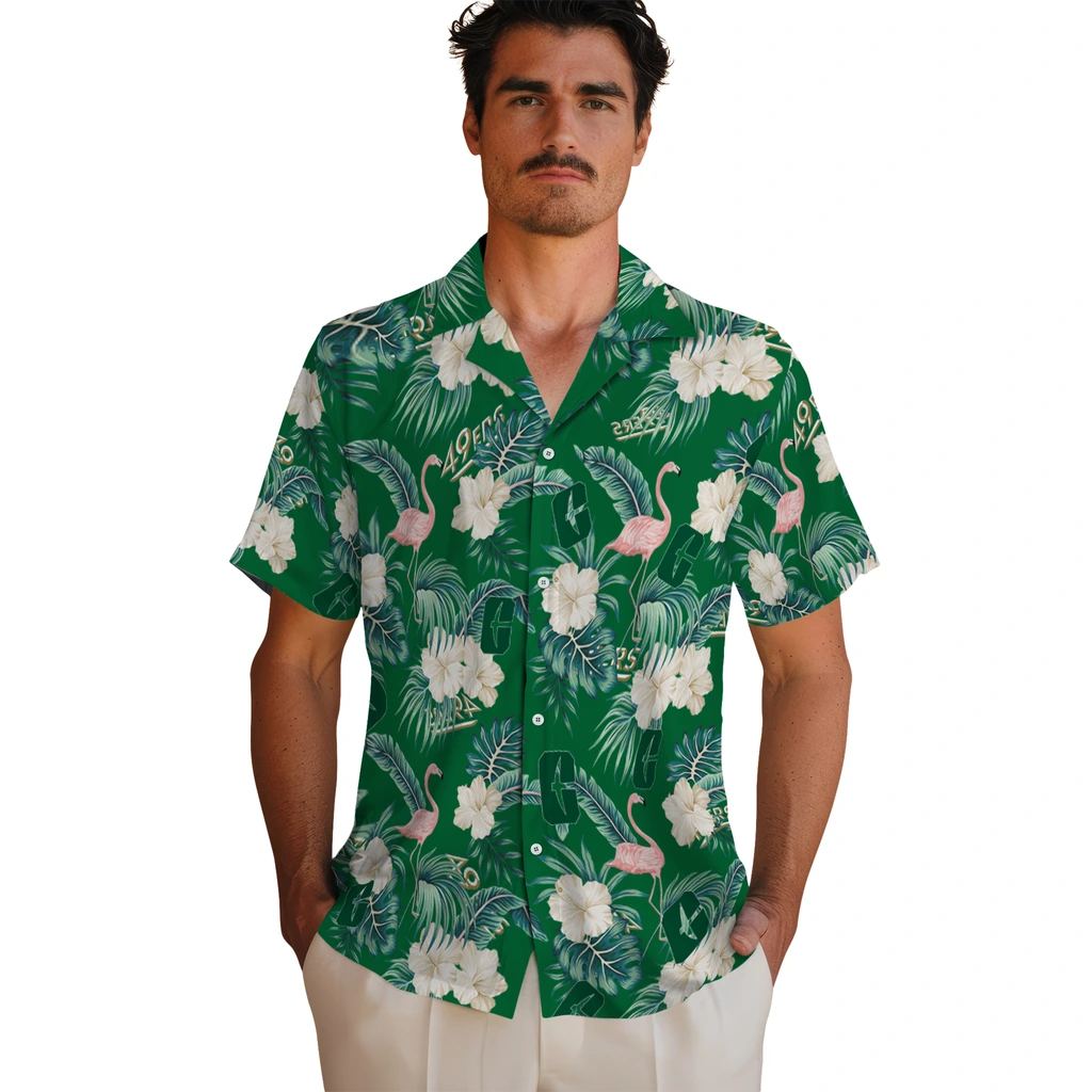 Charlotte 49ers Hawaiian Shirt - Flamingo and Hibiscus charlotte 49ers flamingo palms green hawaiian shirts fashion forward