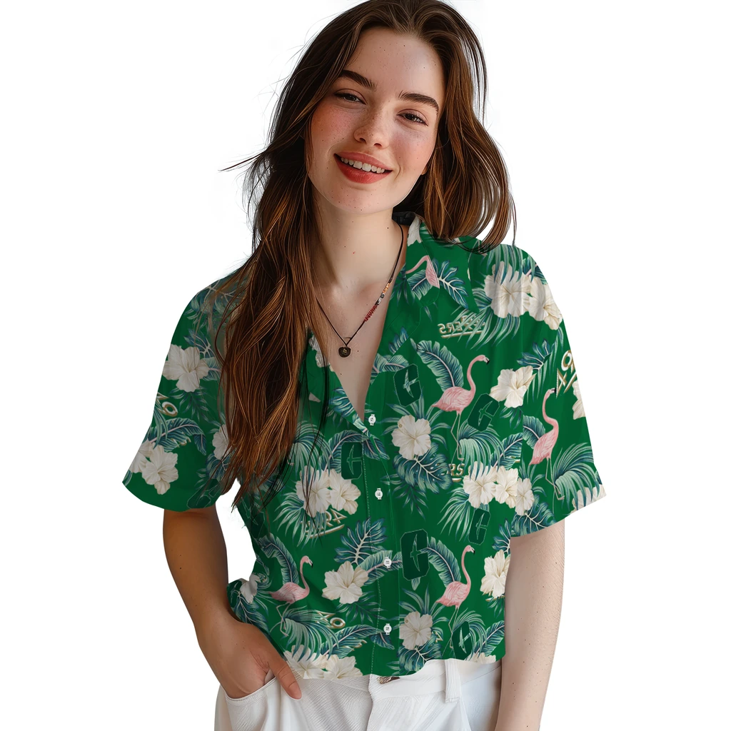 Charlotte 49ers Hawaiian Shirt - Flamingo and Hibiscus charlotte 49ers flamingo palms green hawaiian shirts latest model