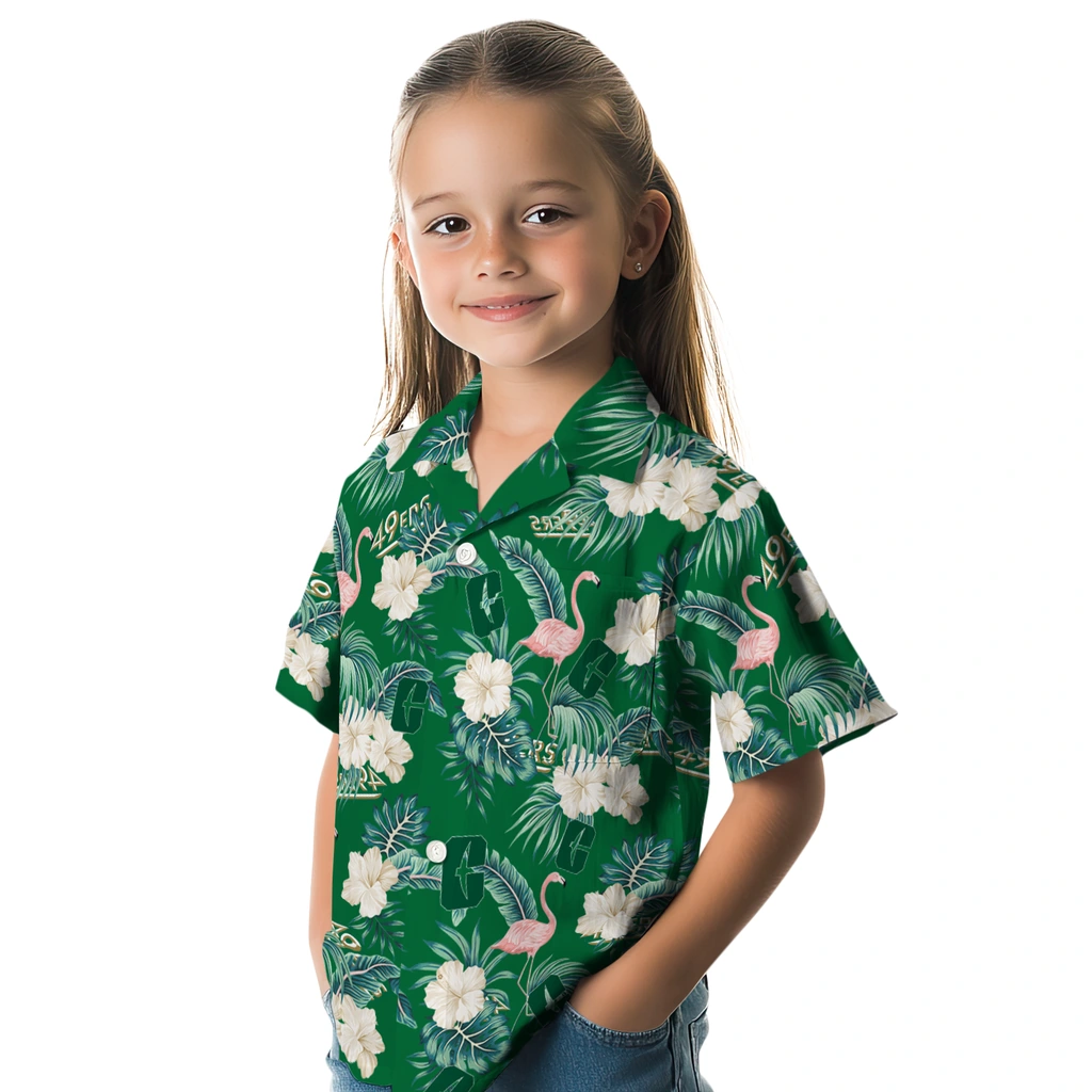 Charlotte 49ers Hawaiian Shirt - Flamingo and Hibiscus charlotte 49ers flamingo palms green hawaiian shirts premium grade