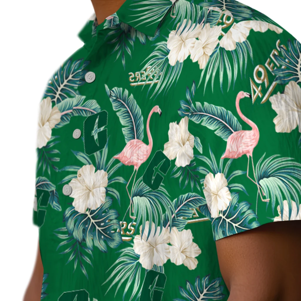 Charlotte 49ers Hawaiian Shirt - Flamingo and Hibiscus charlotte 49ers flamingo palms green hawaiian shirts trendy