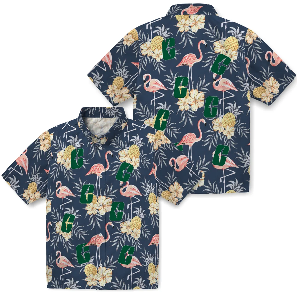 Charlotte 49ers Hawaiian Shirt - Flamingo Hibiscus charlotte 49ers flamingo hibiscus navy hawaiian shirts high quality
