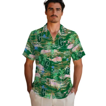 charlotte 49ers flamingo retreat green hawaiian shirts fashion forward