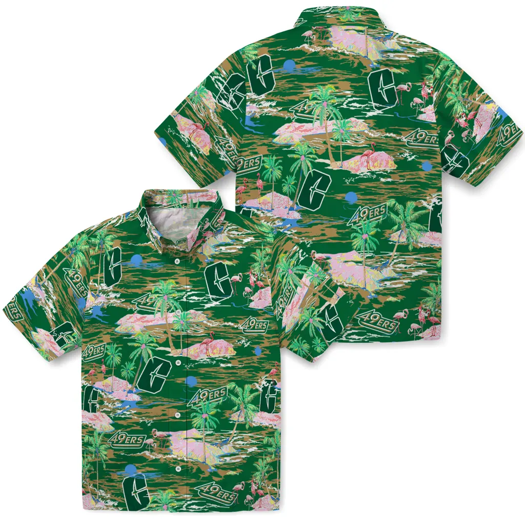 Charlotte 49ers Hawaiian Shirt - Hawaii Island charlotte 49ers flamingo retreat green hawaiian shirts high quality